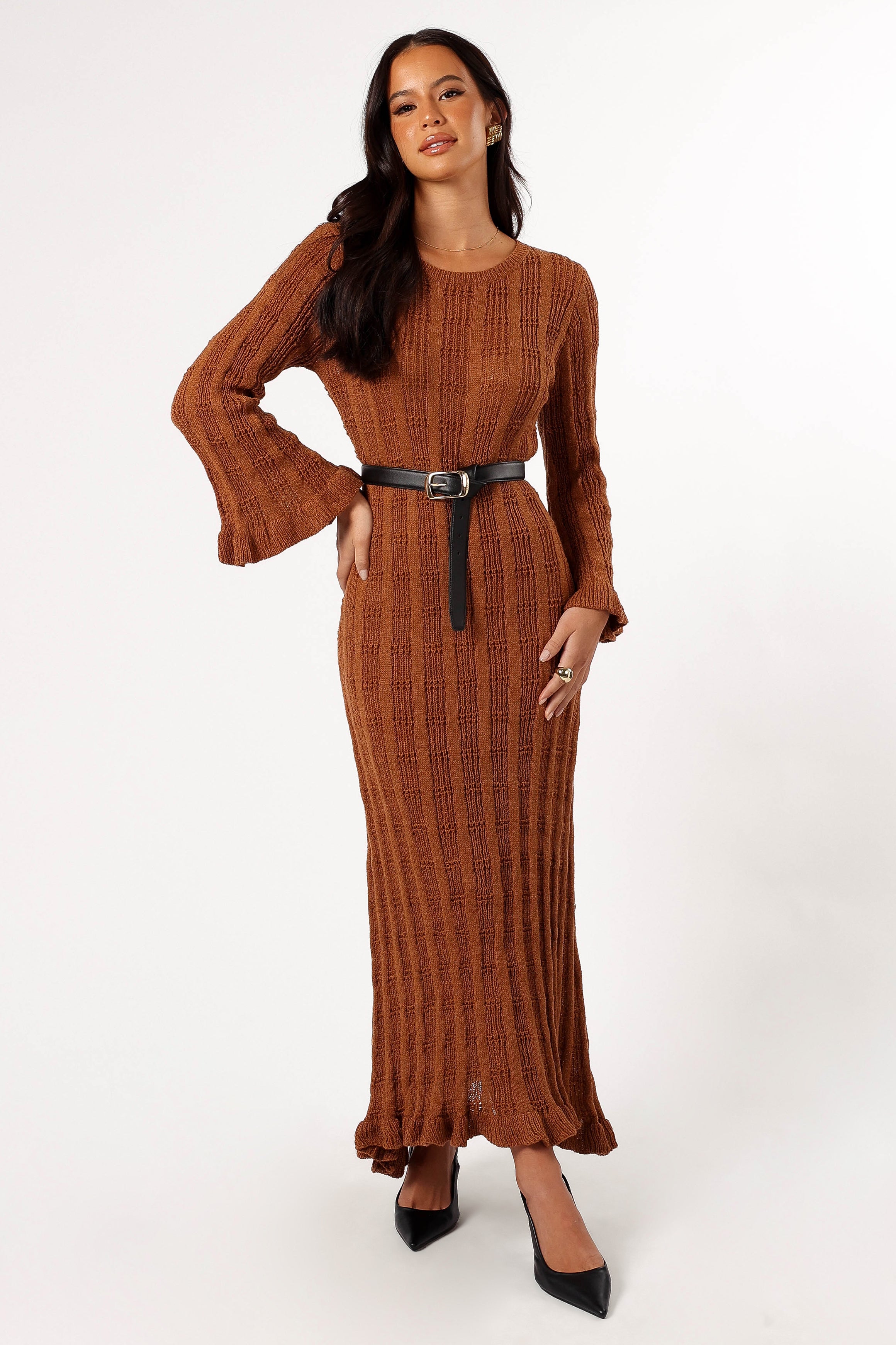 fitted lace wedding dress Colter Long Sleeve Maxi Dress - Bronze