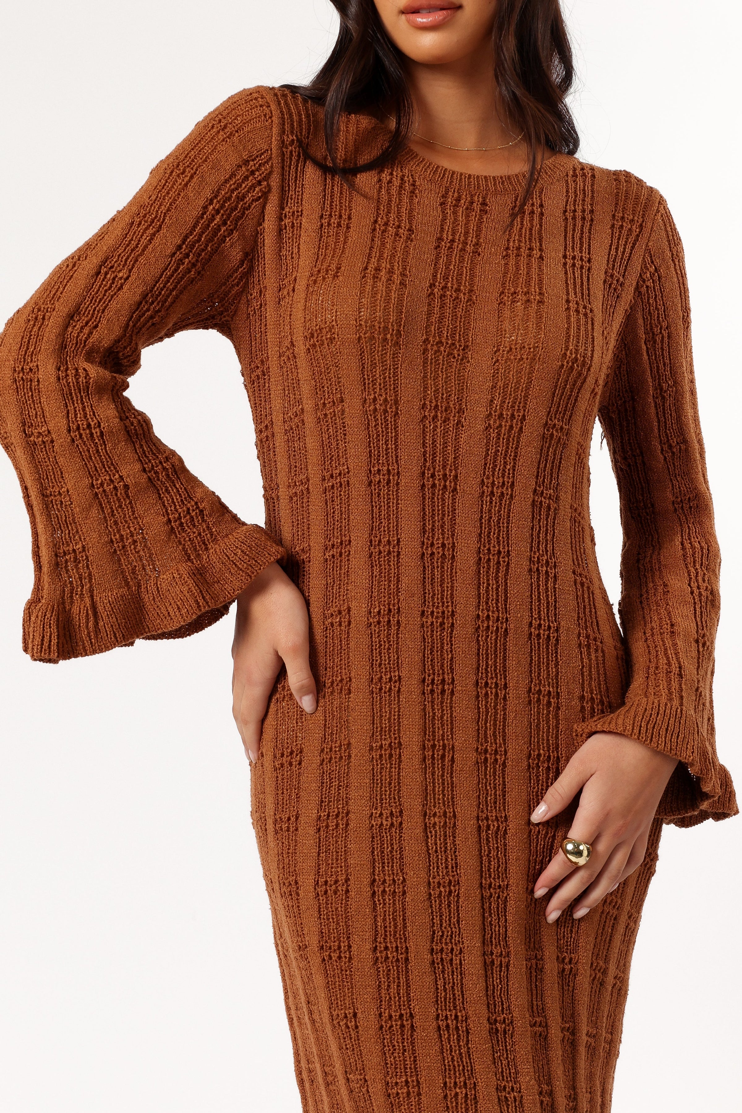 chinese dress ladies Women clothing autumn wool textured knit long color mustard dress with –  MARTA MODA main image 1