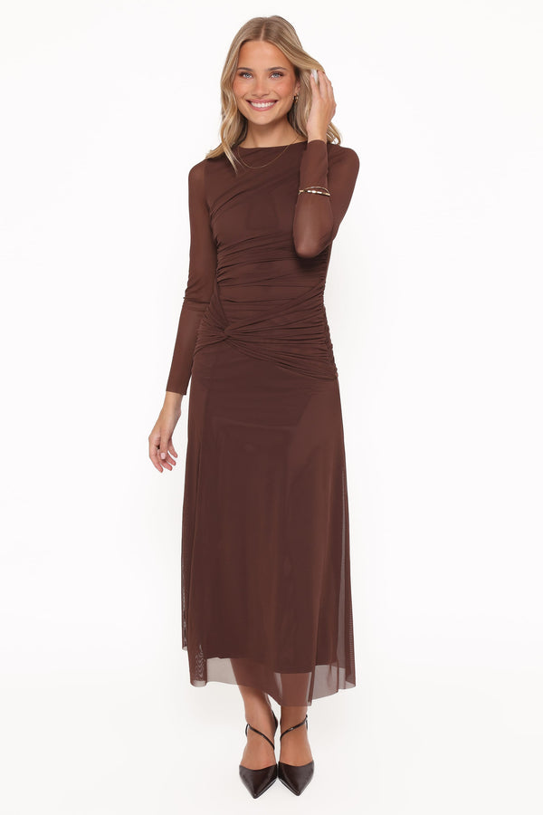 Petal and Pup USA DRESSES Colton Long Sleeve Maxi Dress - Brown