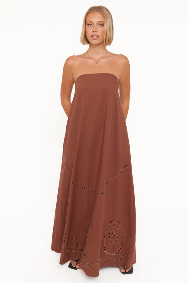 Petal and Pup USA DRESSES Como Strapless Maxi Dress - Brown