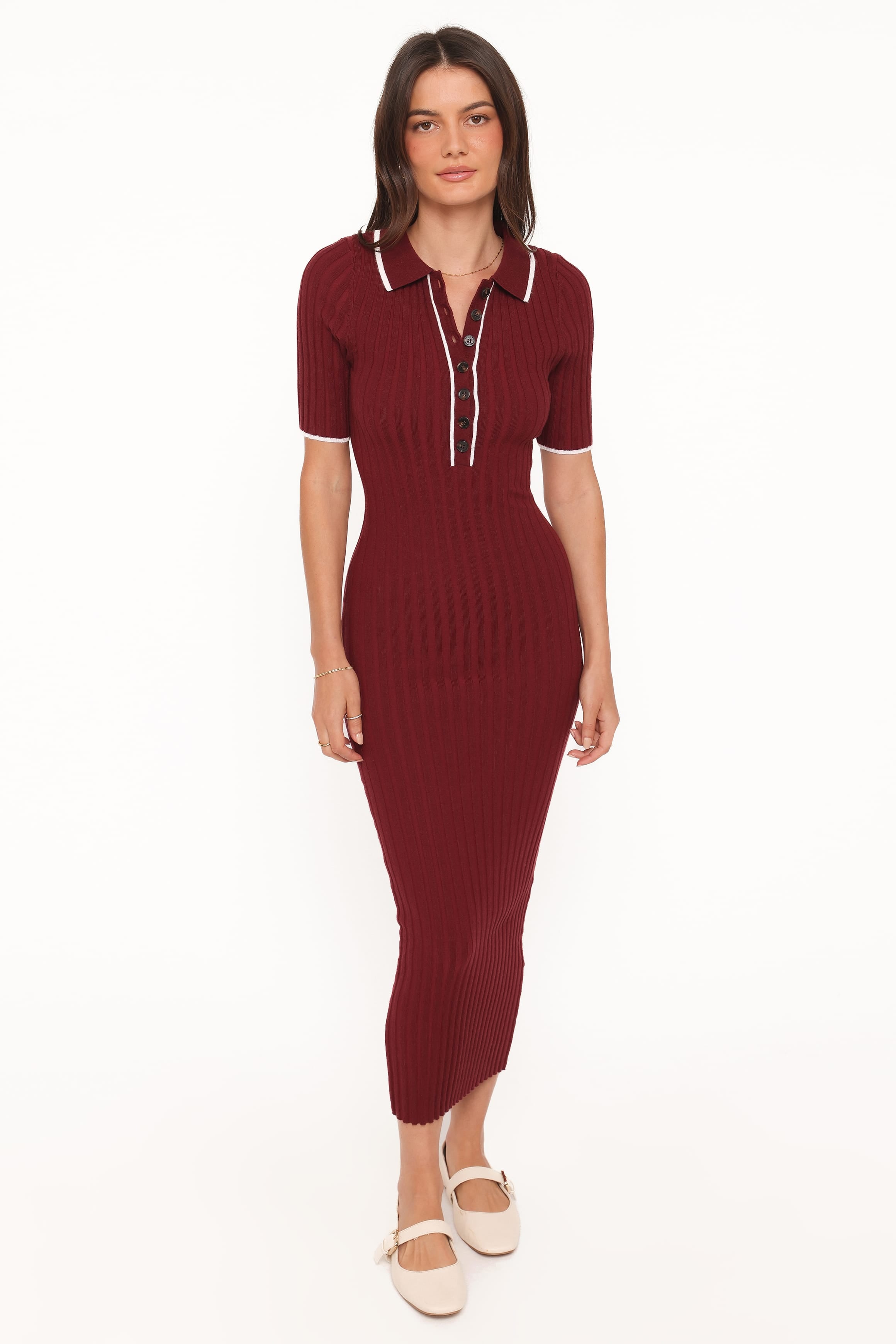 Petal and Pup USA DRESSES Conner Short Sleeve Knit Dress - Burgundy