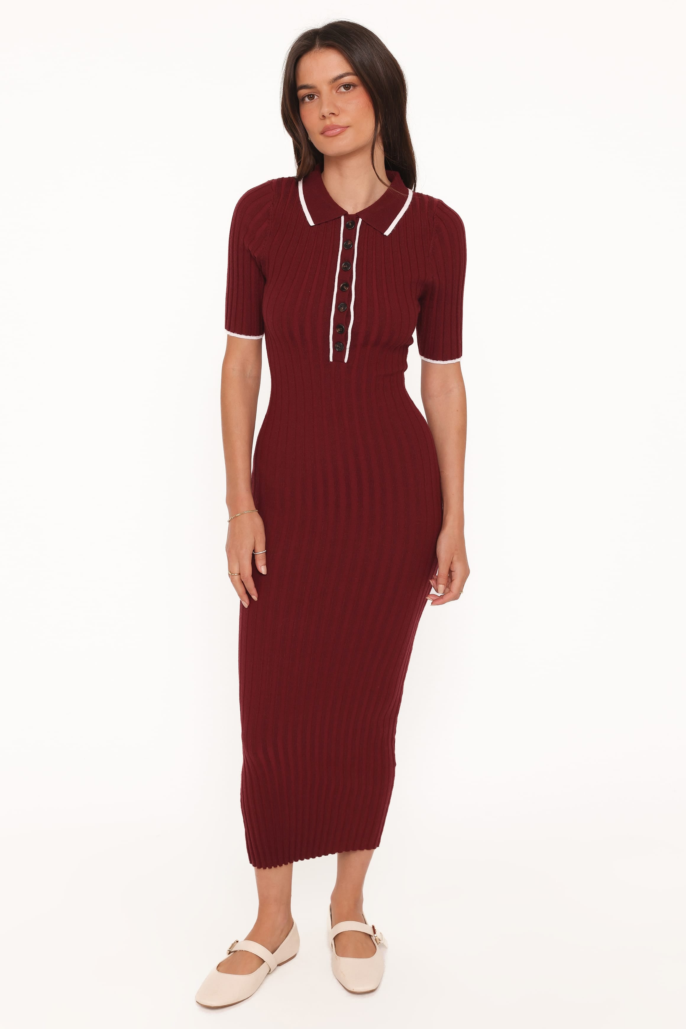 Petal and Pup USA DRESSES Conner Short Sleeve Knit Dress - Burgundy