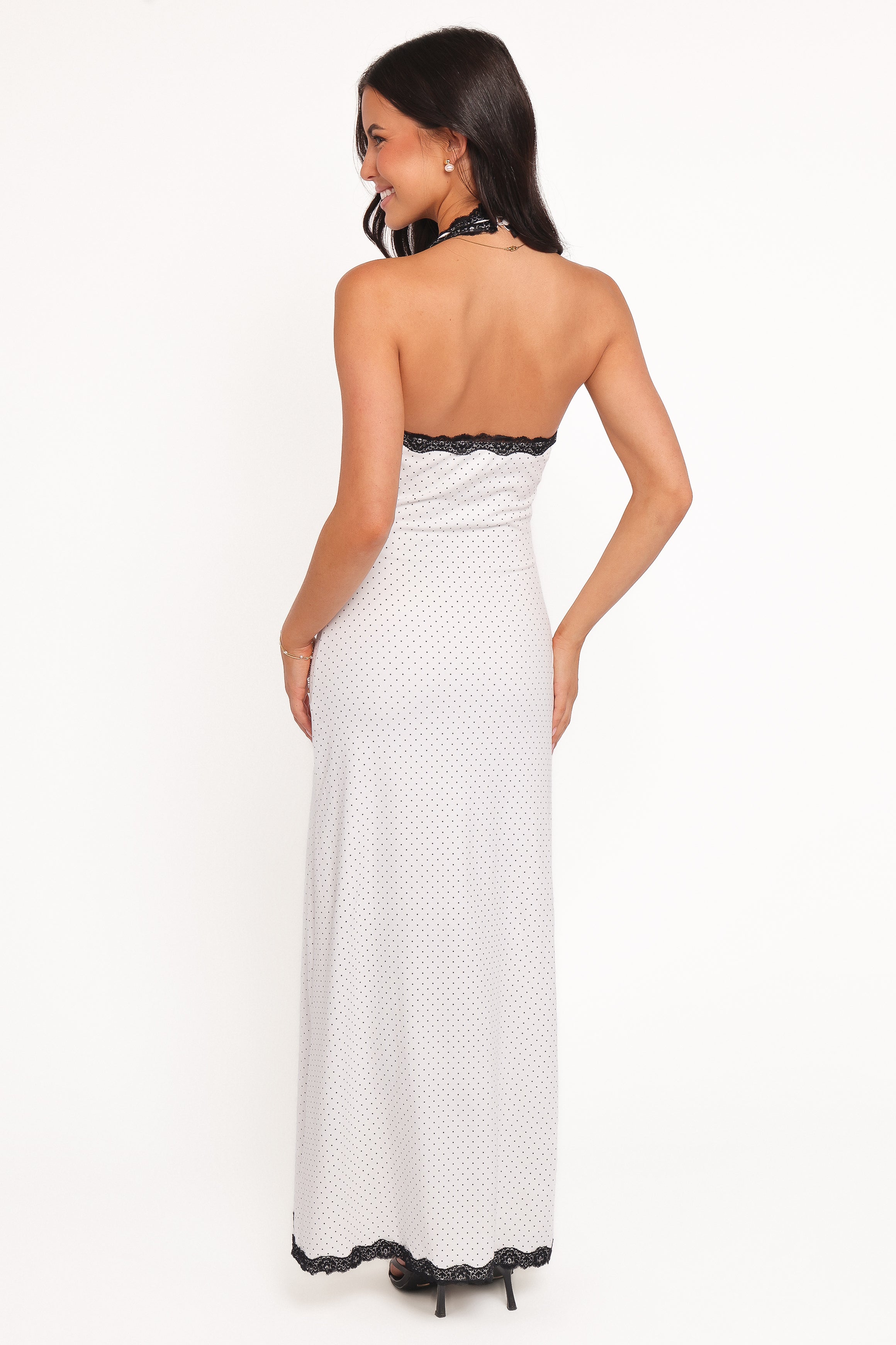 Petal and Pup USA DRESSES Conrad Halter Maxi Dress - White Polka Dot