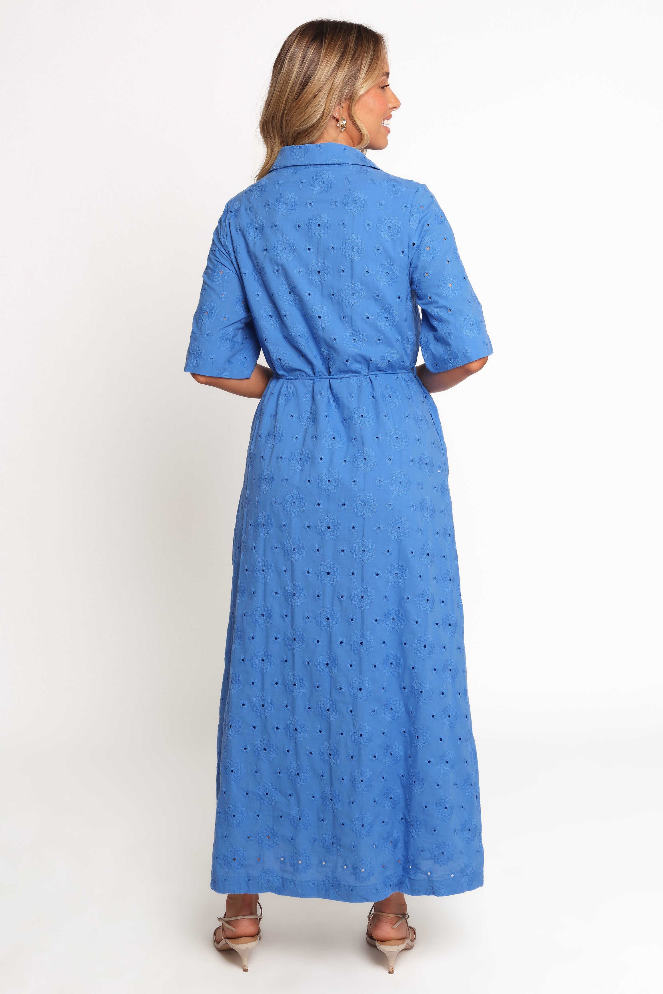 Petal and Pup USA DRESSES Cooper Embroidered Button Through Midi Dress - Cobalt