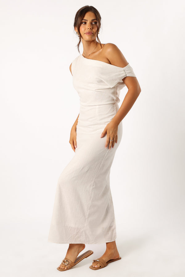 Petal and Pup USA DRESSES Cosma Off Shoulder Maxi Dress - White