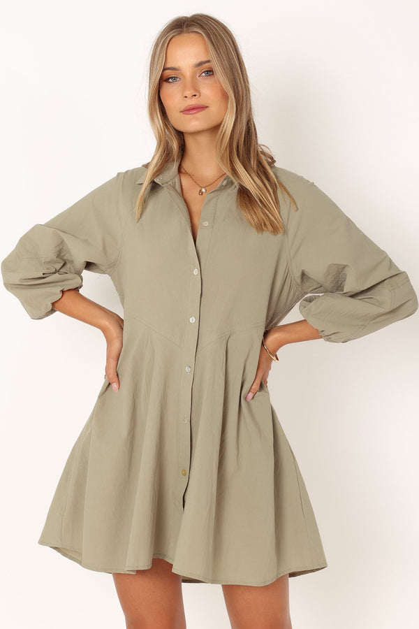 Petal and Pup USA DRESSES Criselle Long Sleeve Mini Dress - Khaki