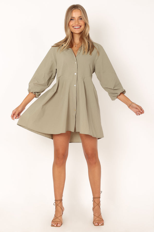 Petal and Pup USA DRESSES Criselle Long Sleeve Mini Dress - Khaki