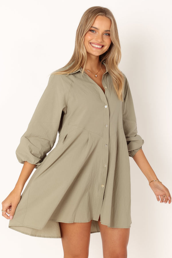 Petal and Pup USA DRESSES Criselle Long Sleeve Mini Dress - Khaki