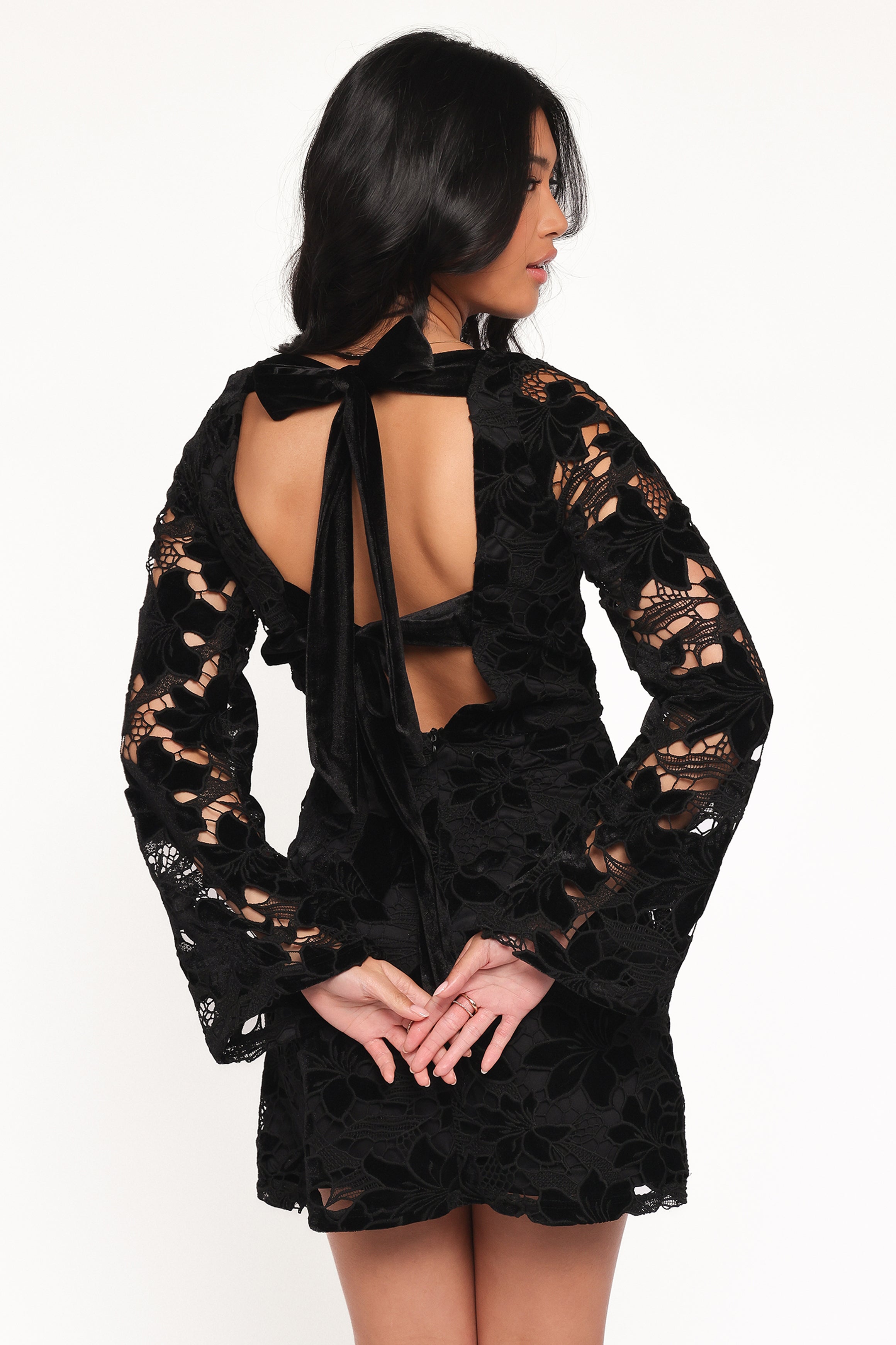 Petal & Pup Women's Cynthia Lace & Velvet Long Sleeve Minidress - Black - Mini Dresses Petal & Pup Women's Cynthia Lace & Velvet Long Sleeve Minidress - Black - Mini Dresses