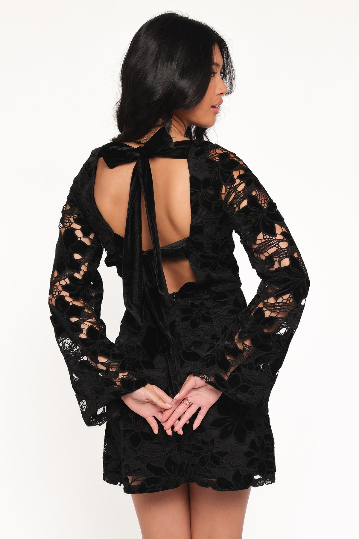 Cynthia Velvet Lace Mini Dress - Black, 12, Petal & Pup