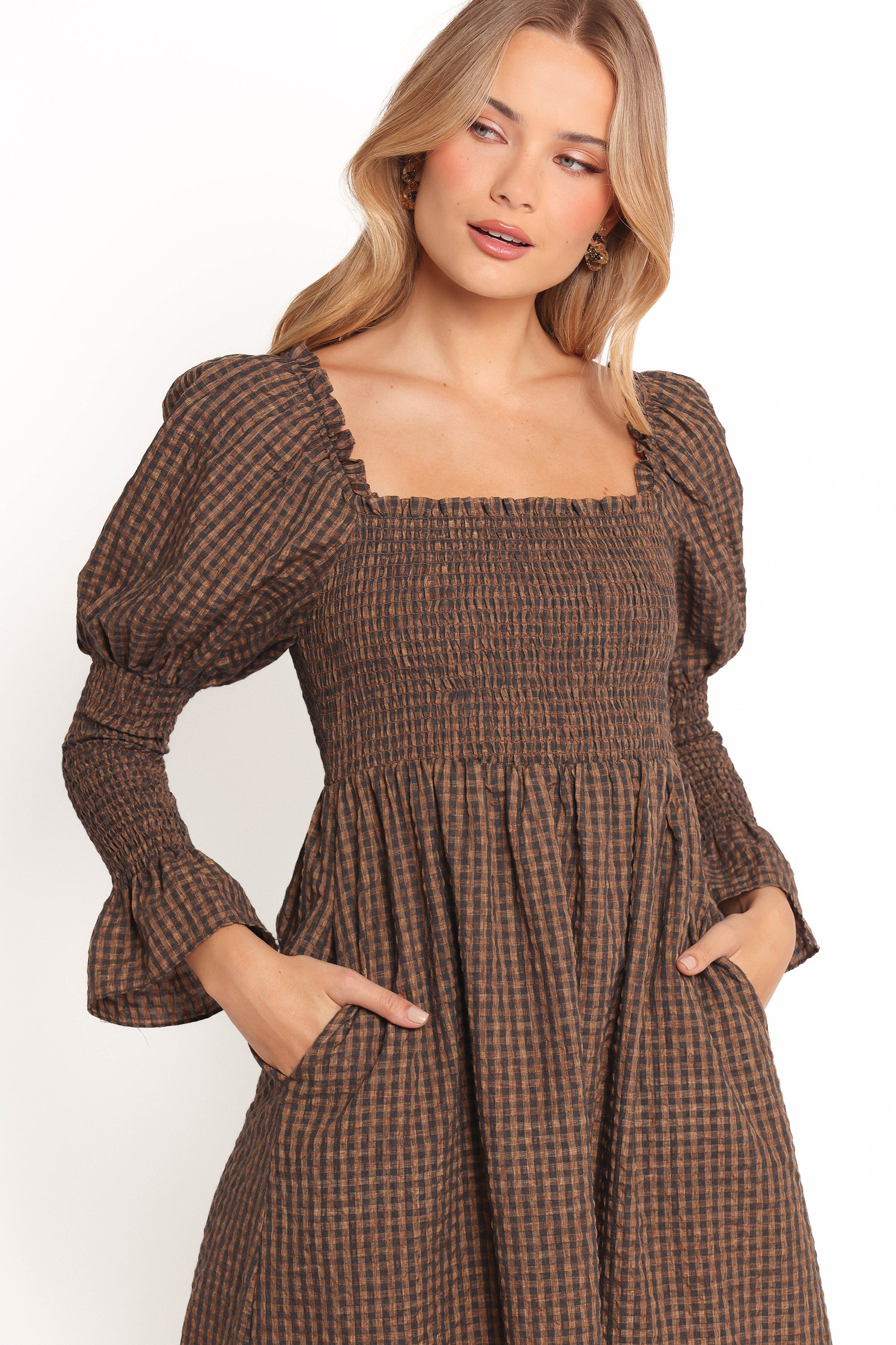 Petal and Pup USA DRESSES Cyrena Maxi Dress - Brown Check