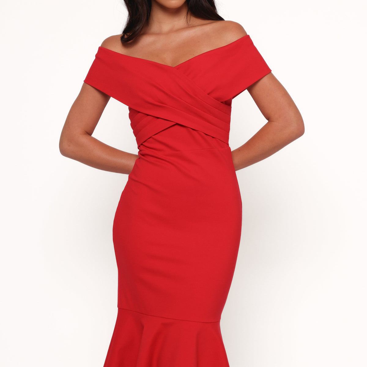 red midi dress off the shoulder Dailene Midi Dress - Red