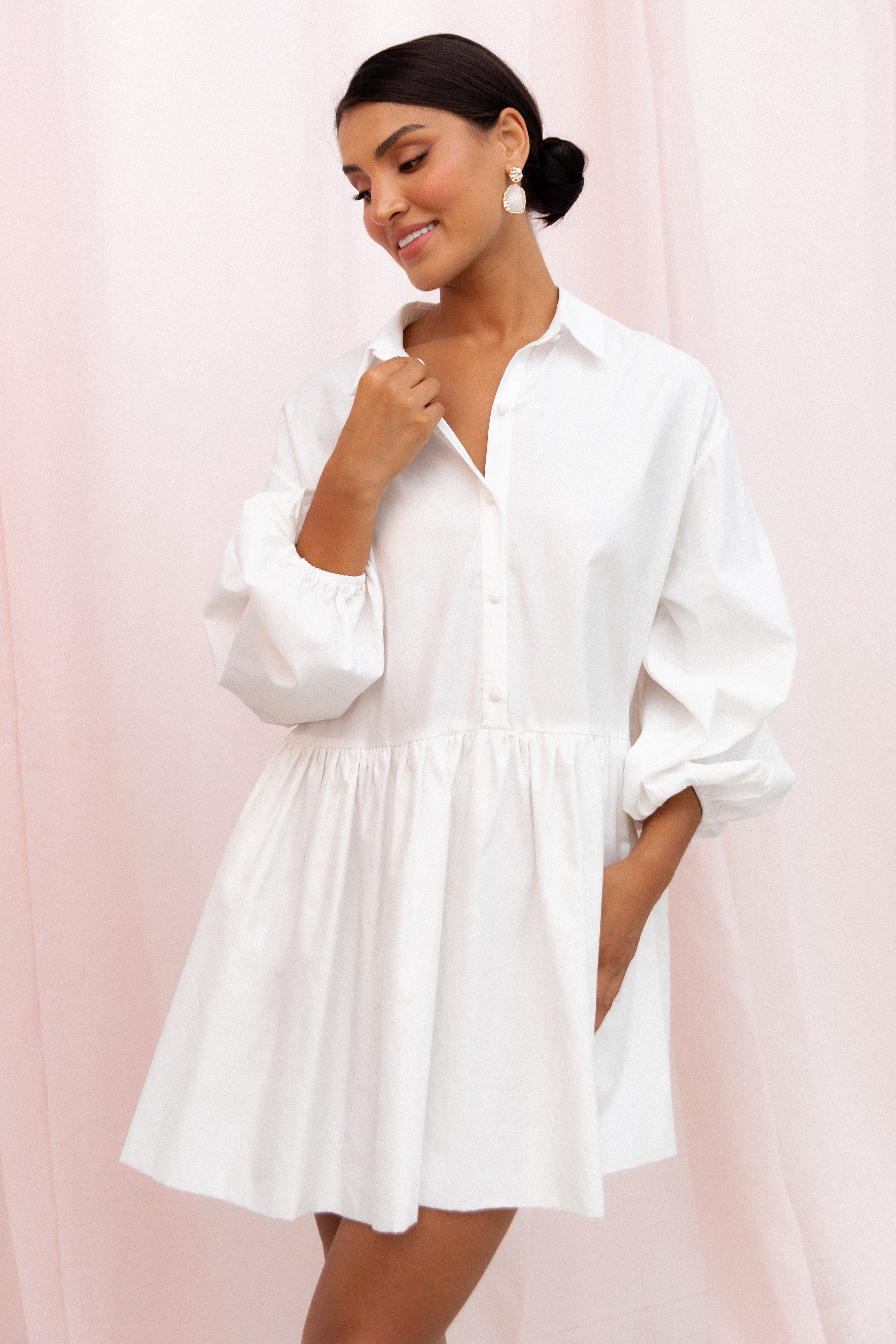Daisy Long Sleeve Mini Dress - White | Petal & Pup USA