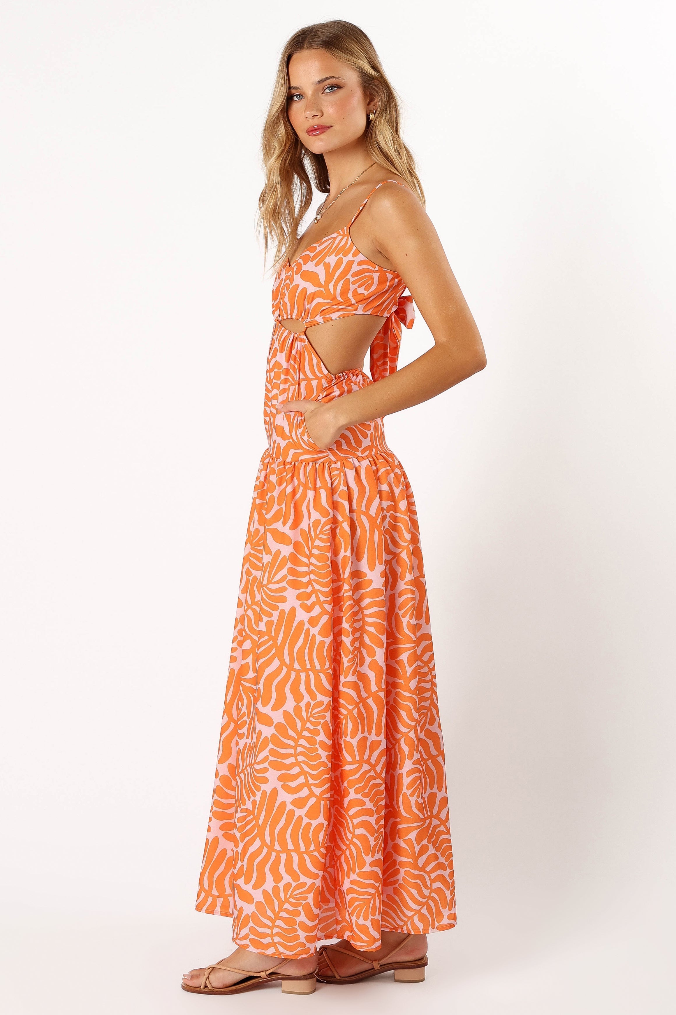 Petal and Pup USA DRESSES Dalton Cut Out Maxi Dress - Orange Print