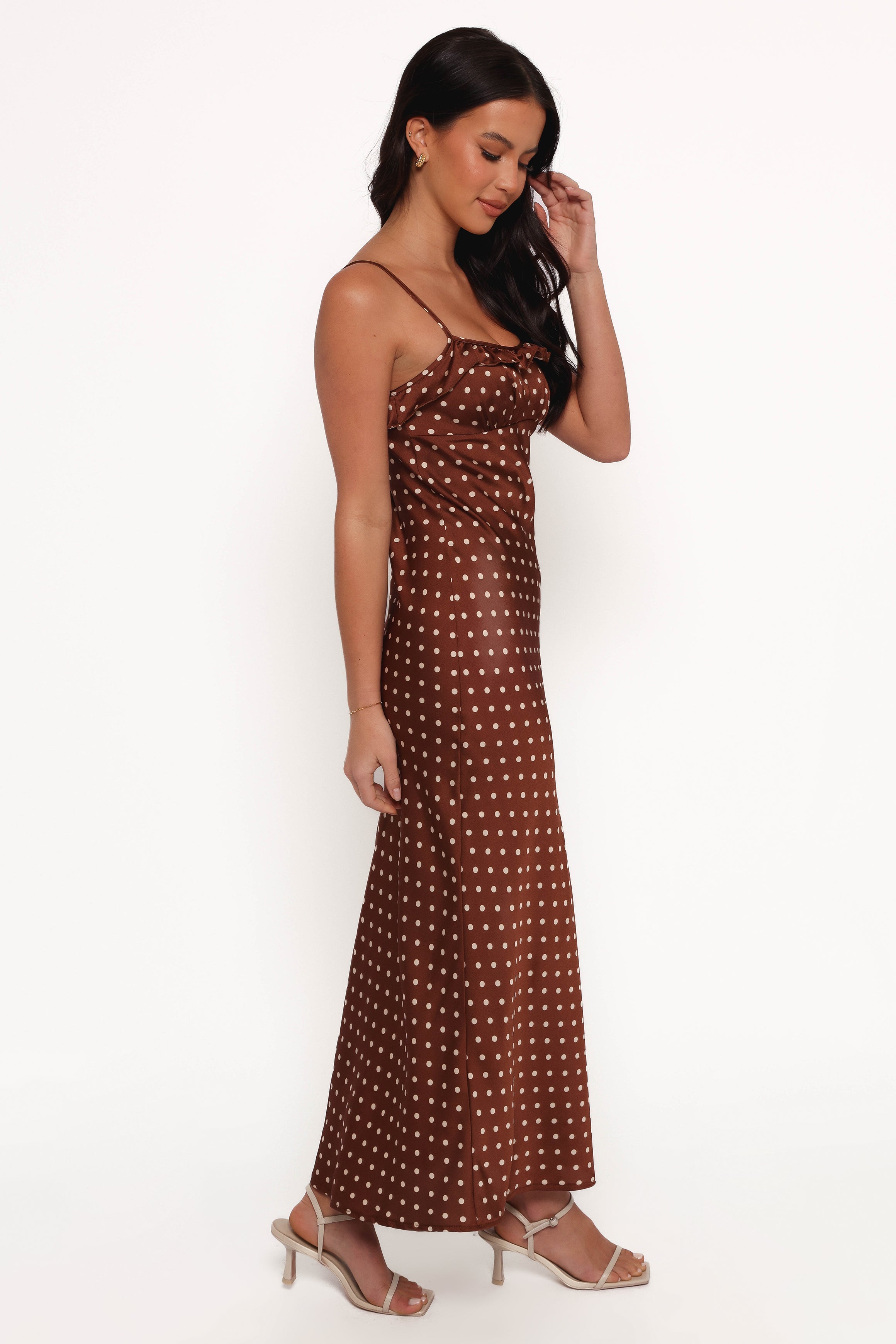 Petal and Pup USA DRESSES Dara Midi Dress - Brown Polka Dot