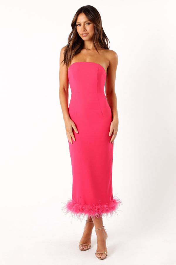 Petal and Pup USA DRESSES Darbie Strapless Feather Midi Dress - Berry