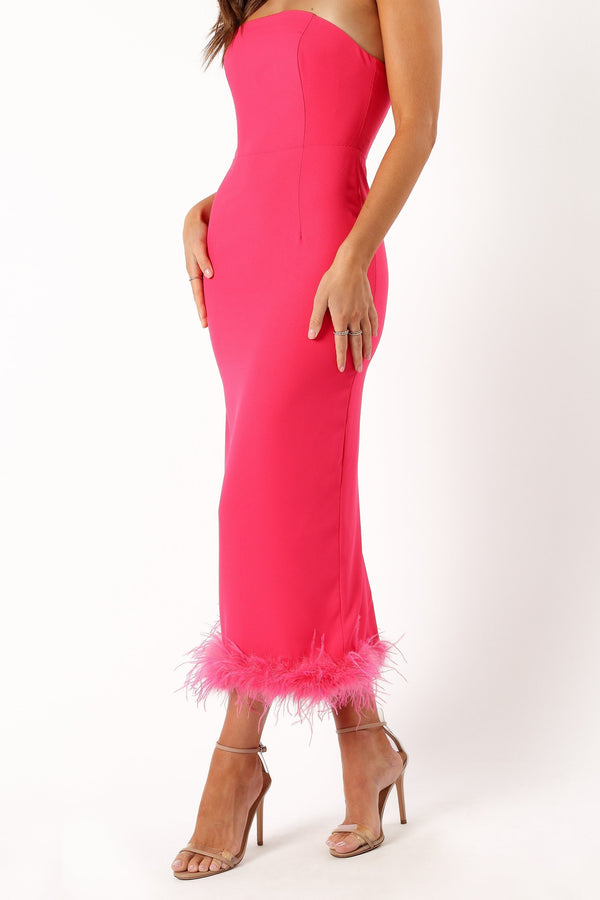 Petal and Pup USA DRESSES Darbie Strapless Feather Midi Dress - Berry