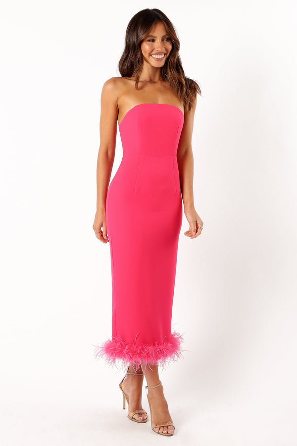 Petal and Pup USA DRESSES Darbie Strapless Feather Midi Dress - Berry