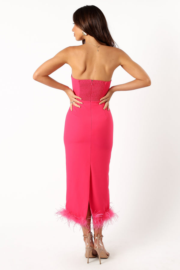 Petal and Pup USA DRESSES Darbie Strapless Feather Midi Dress - Berry