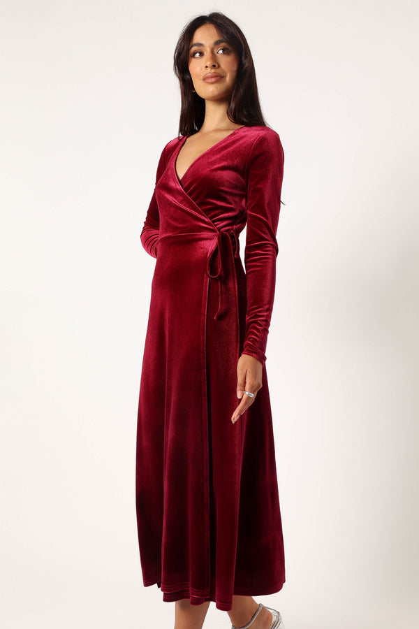 Petal and Pup USA DRESSES Darby Long Sleeve Midi Dress - Burgundy