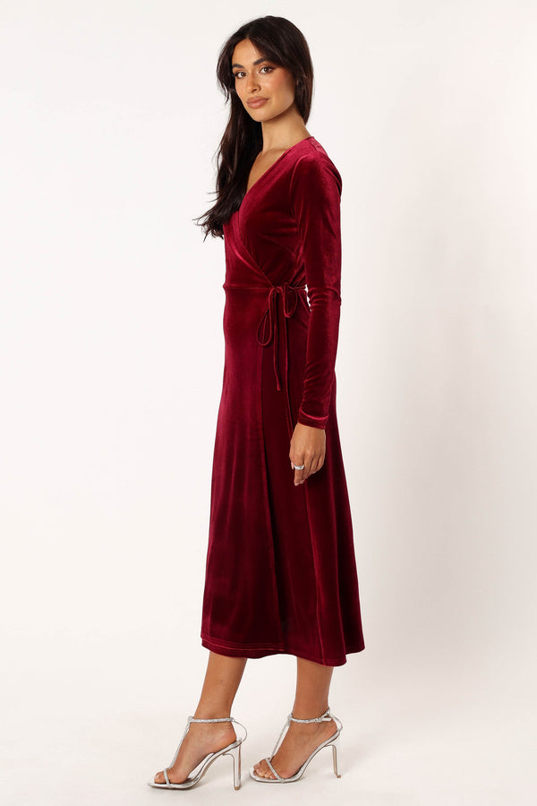 Petal and Pup USA DRESSES Darby Long Sleeve Midi Dress - Burgundy