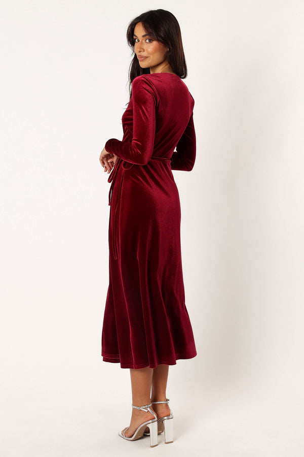 Petal and Pup USA DRESSES Darby Long Sleeve Midi Dress - Burgundy