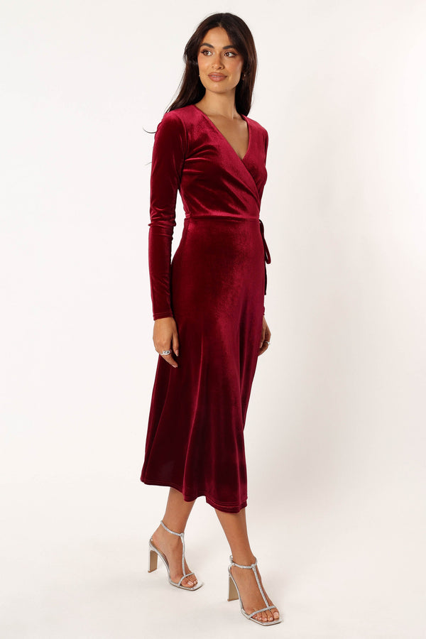 Petal and Pup USA DRESSES Darby Long Sleeve Midi Dress - Burgundy