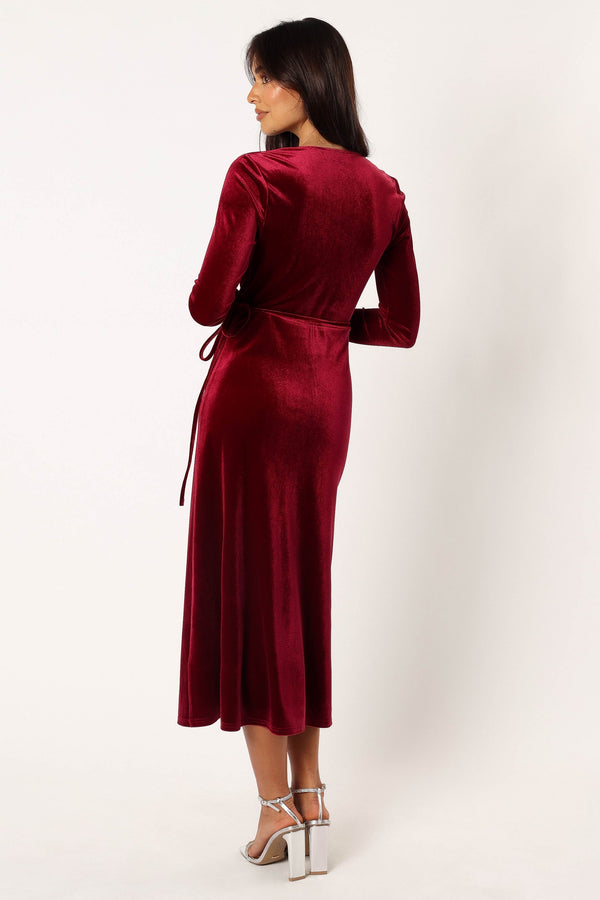 Petal and Pup USA DRESSES Darby Long Sleeve Midi Dress - Burgundy