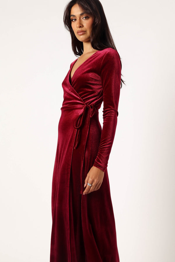 Petal and Pup USA DRESSES Darby Long Sleeve Midi Dress - Burgundy