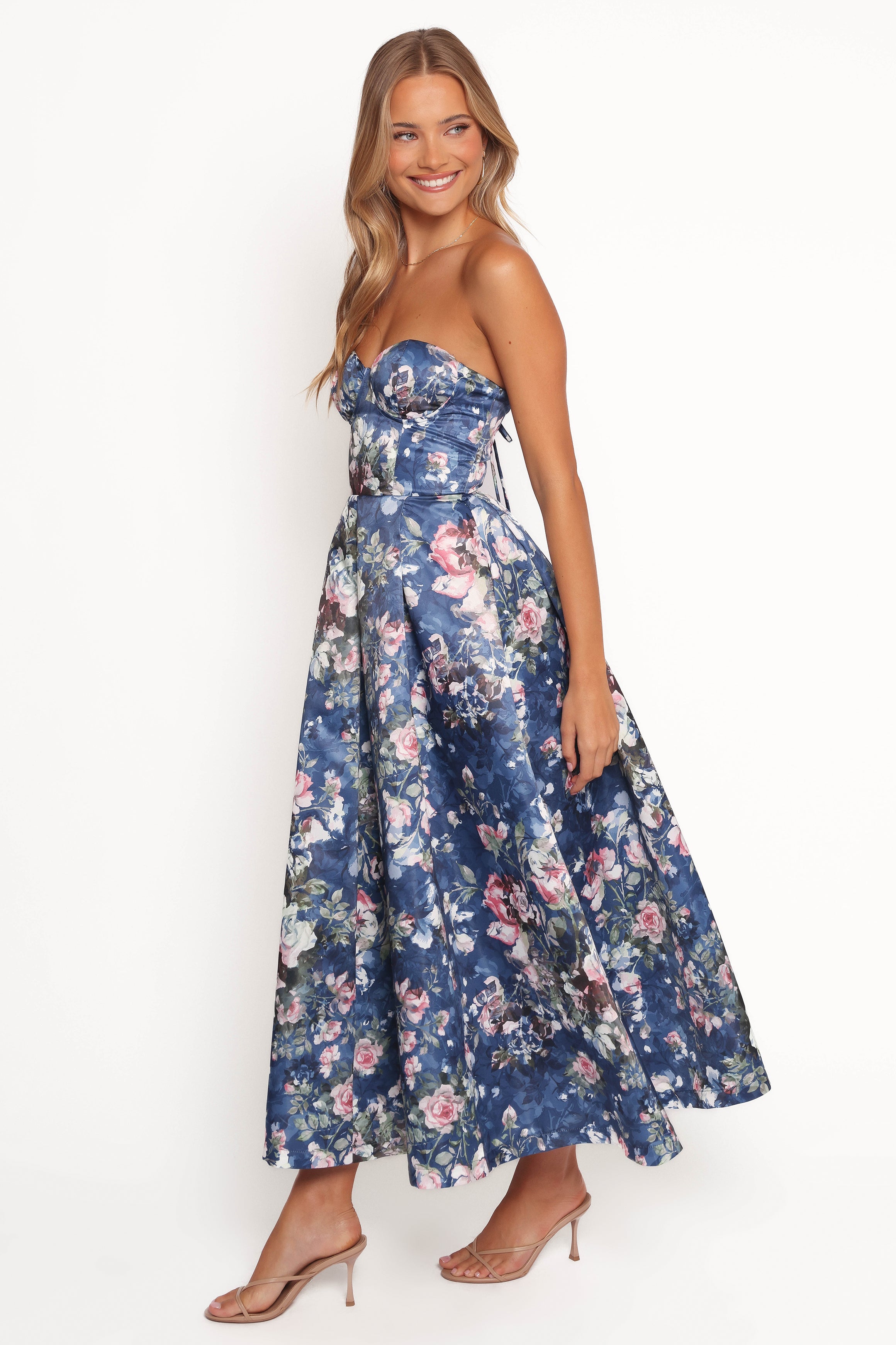 Petal and Pup USA DRESSES Darina Strapless Midi Dress - Midnight Floral