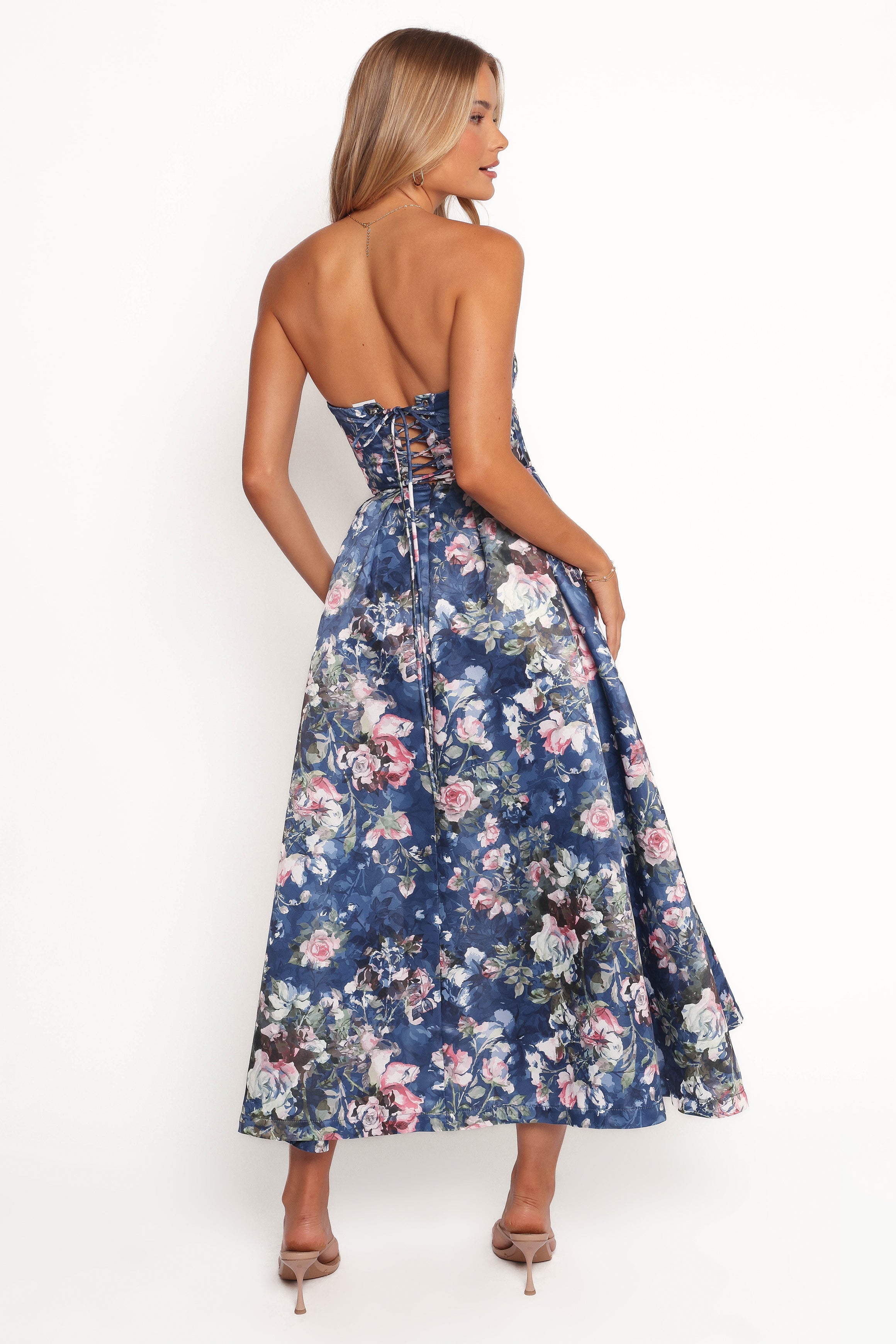 Petal and Pup USA DRESSES Darina Strapless Midi Dress - Midnight Floral