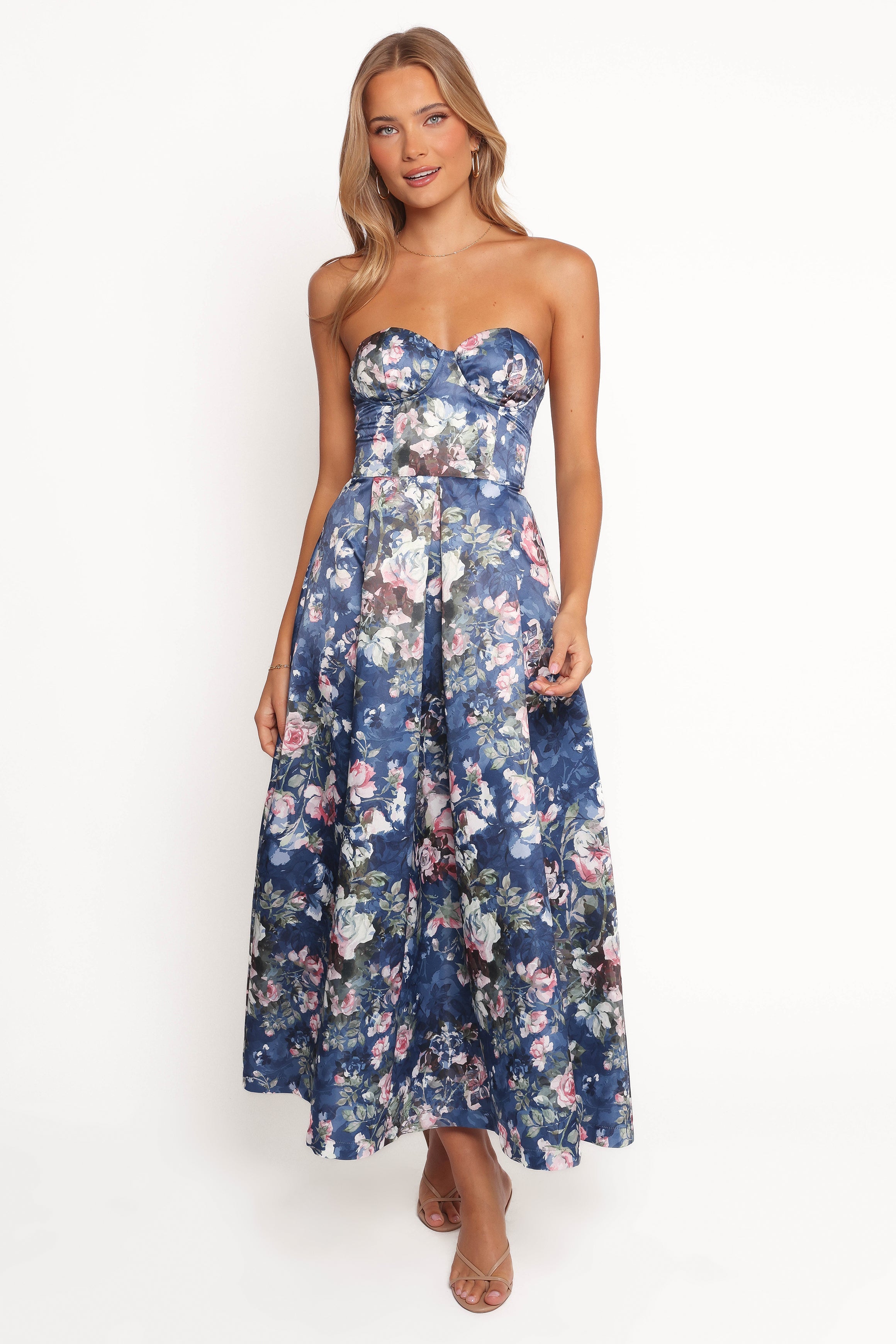 Petal and Pup USA DRESSES Darina Strapless Midi Dress - Midnight Floral