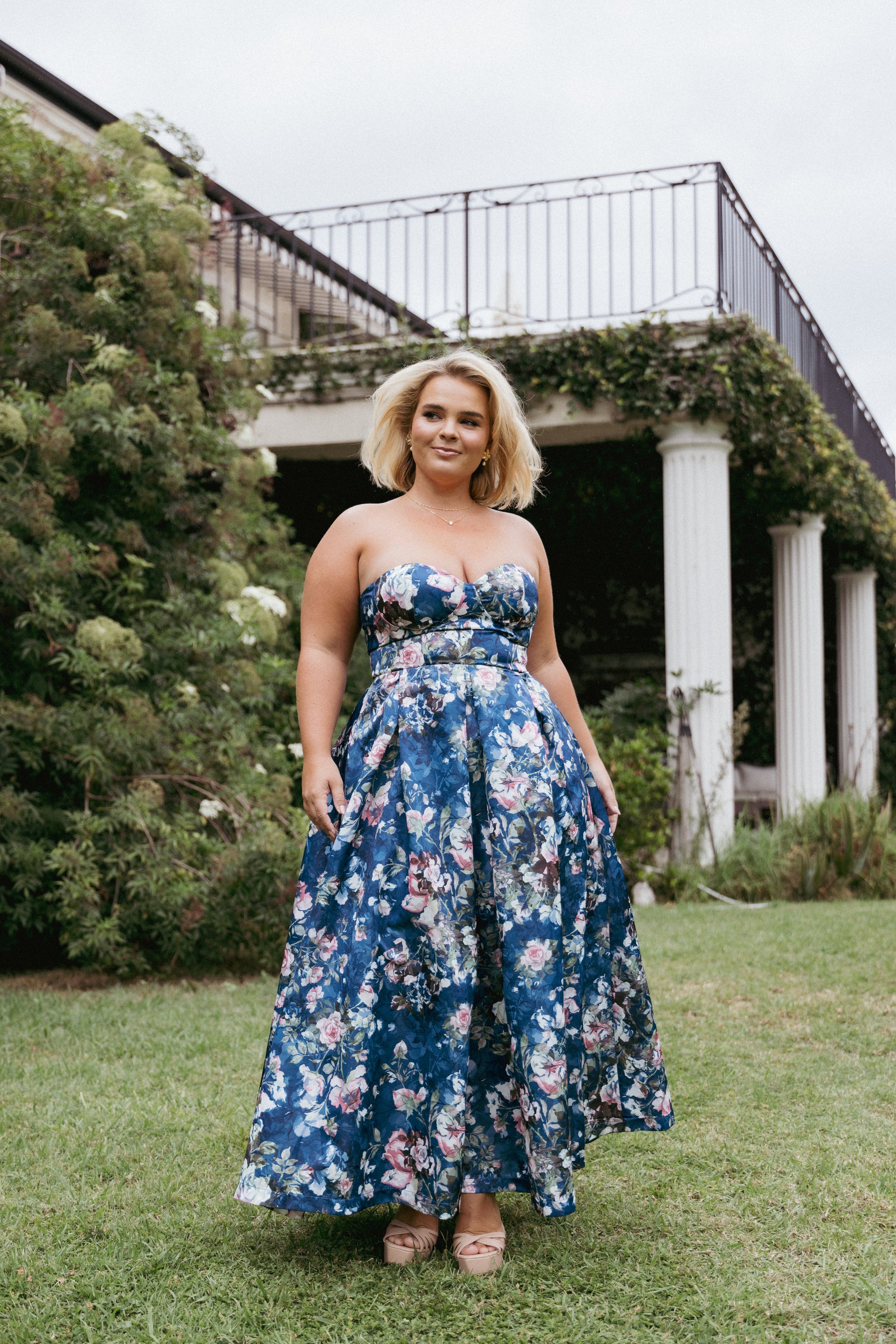 Petal and Pup USA DRESSES Darina Strapless Midi Dress - Midnight Floral