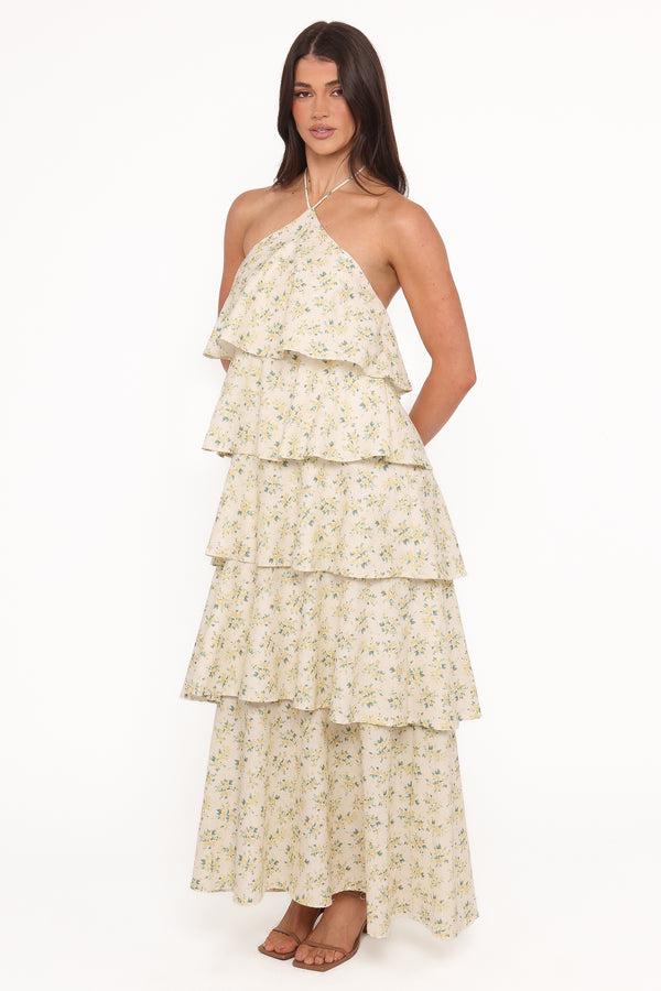 Petal and Pup USA DRESSES Darlia Halterneck Maxi Dress - Yellow Floral