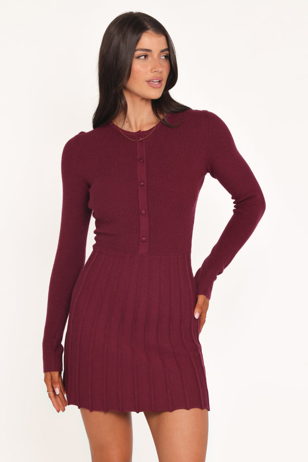 Petal and Pup USA DRESSES Darlina Long Sleeve Mini Dress - Burgundy
