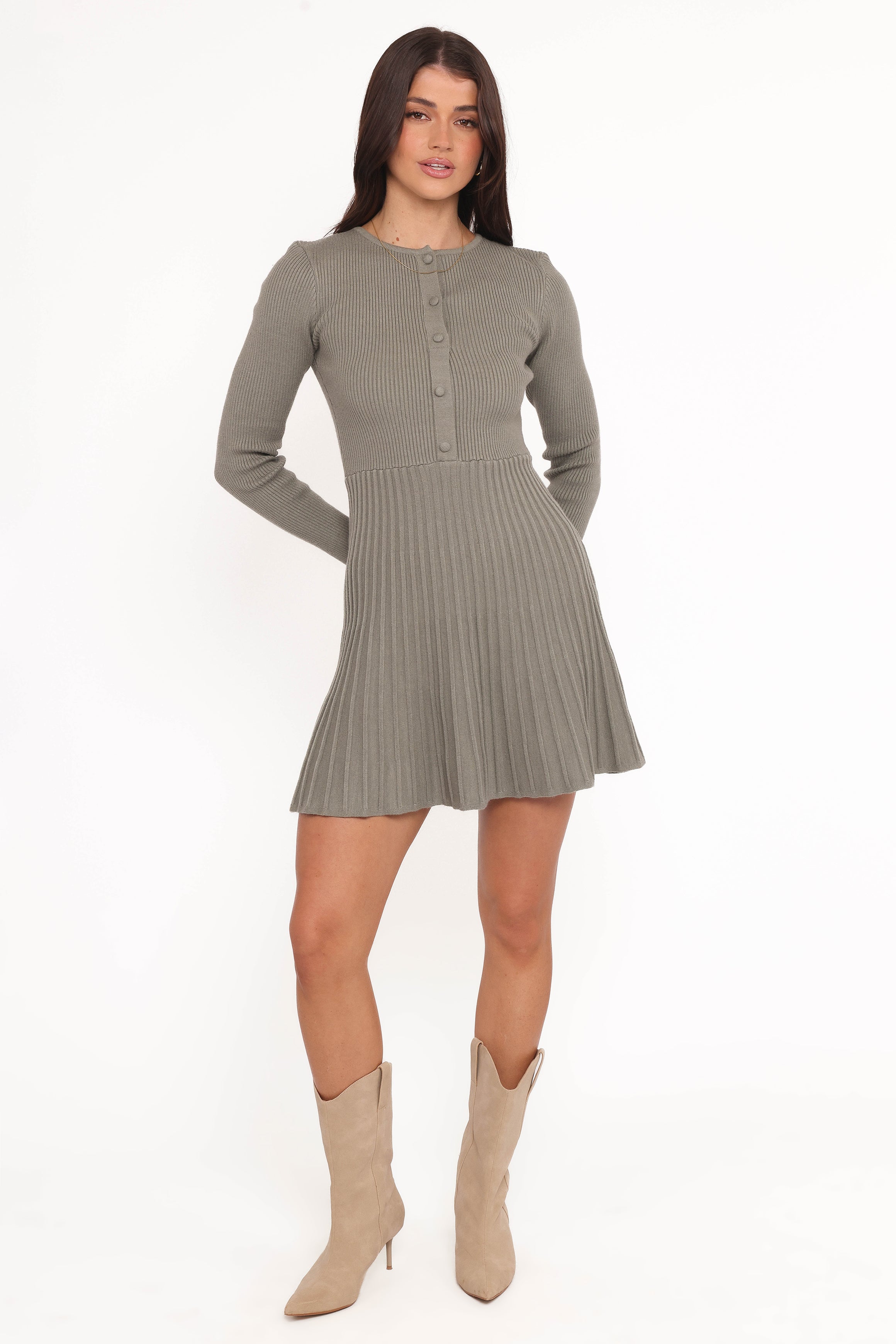 Petal and Pup USA DRESSES Darlina Long Sleeve Mini Dress - Olive
