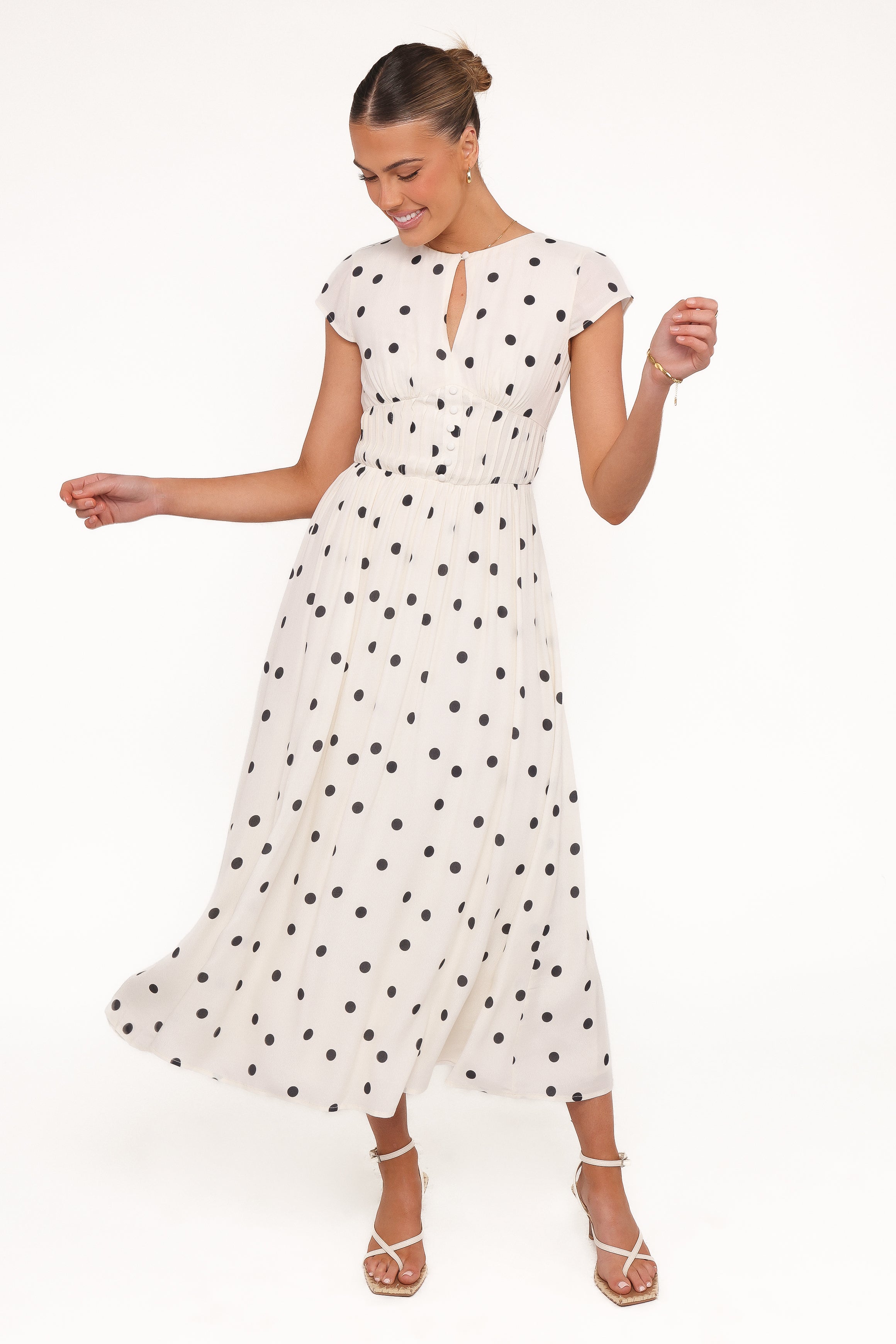 Petal and Pup USA DRESSES Darline Midi Dress - White Polka Dot