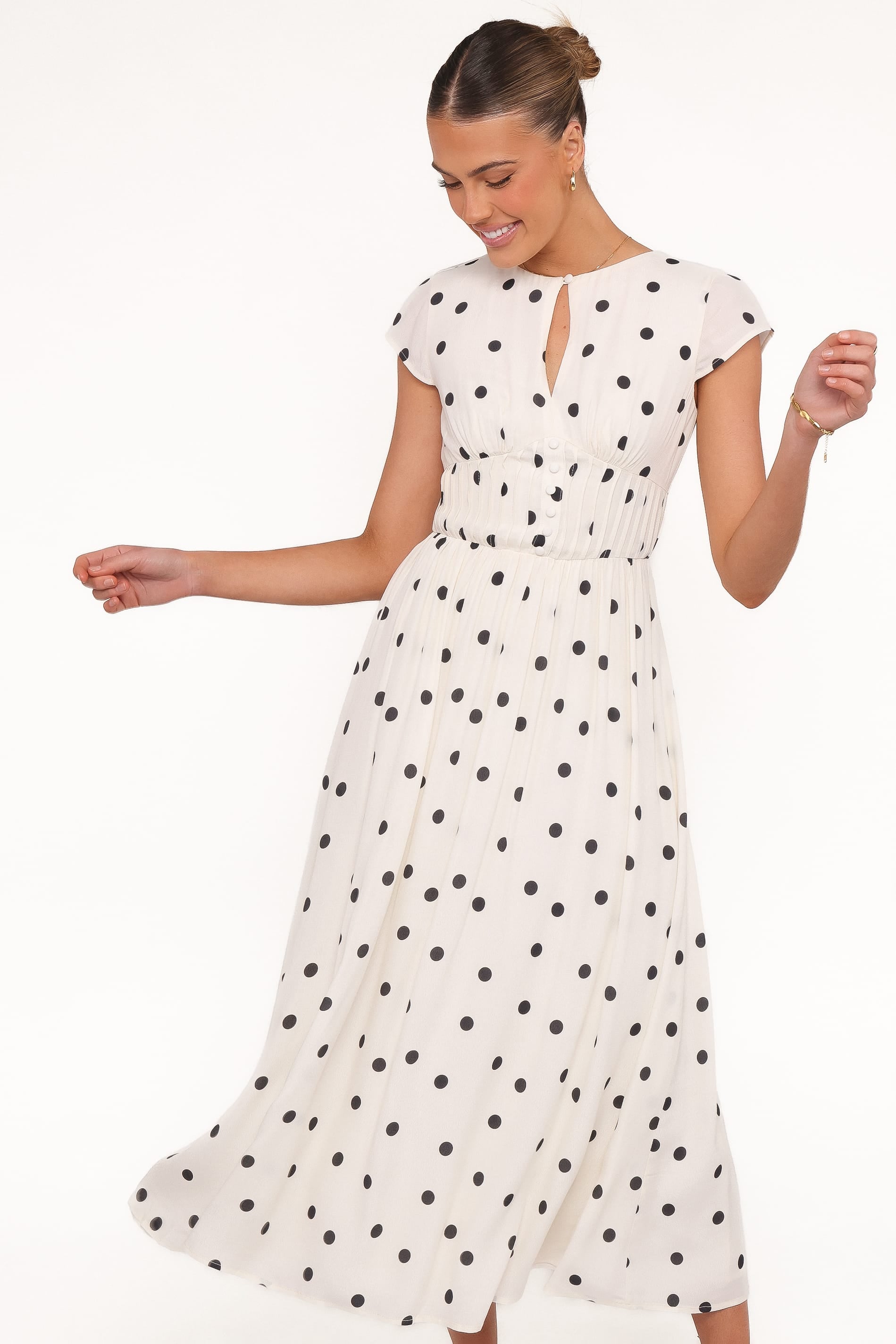 Darline Midi Dress - White Polka Dot | Petal & Pup USA