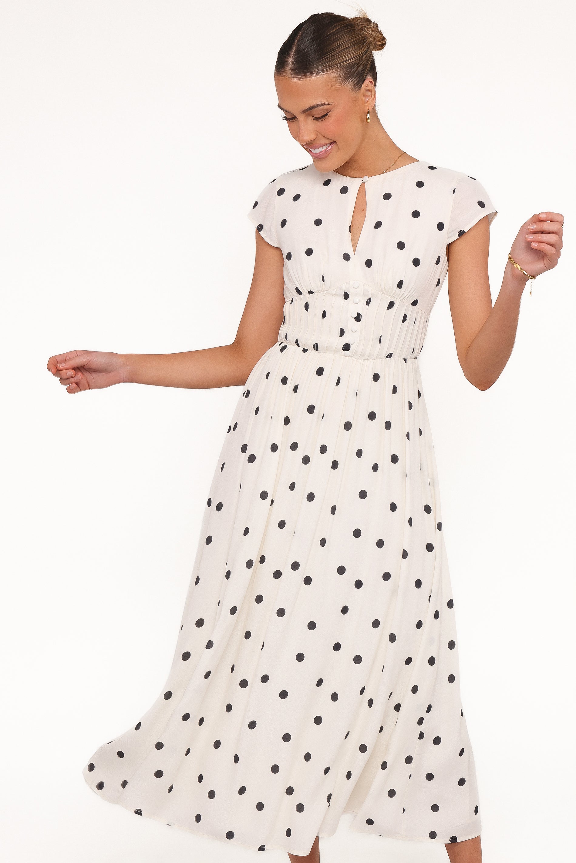 Petal and Pup USA DRESSES Darline Midi Dress - White Polka Dot