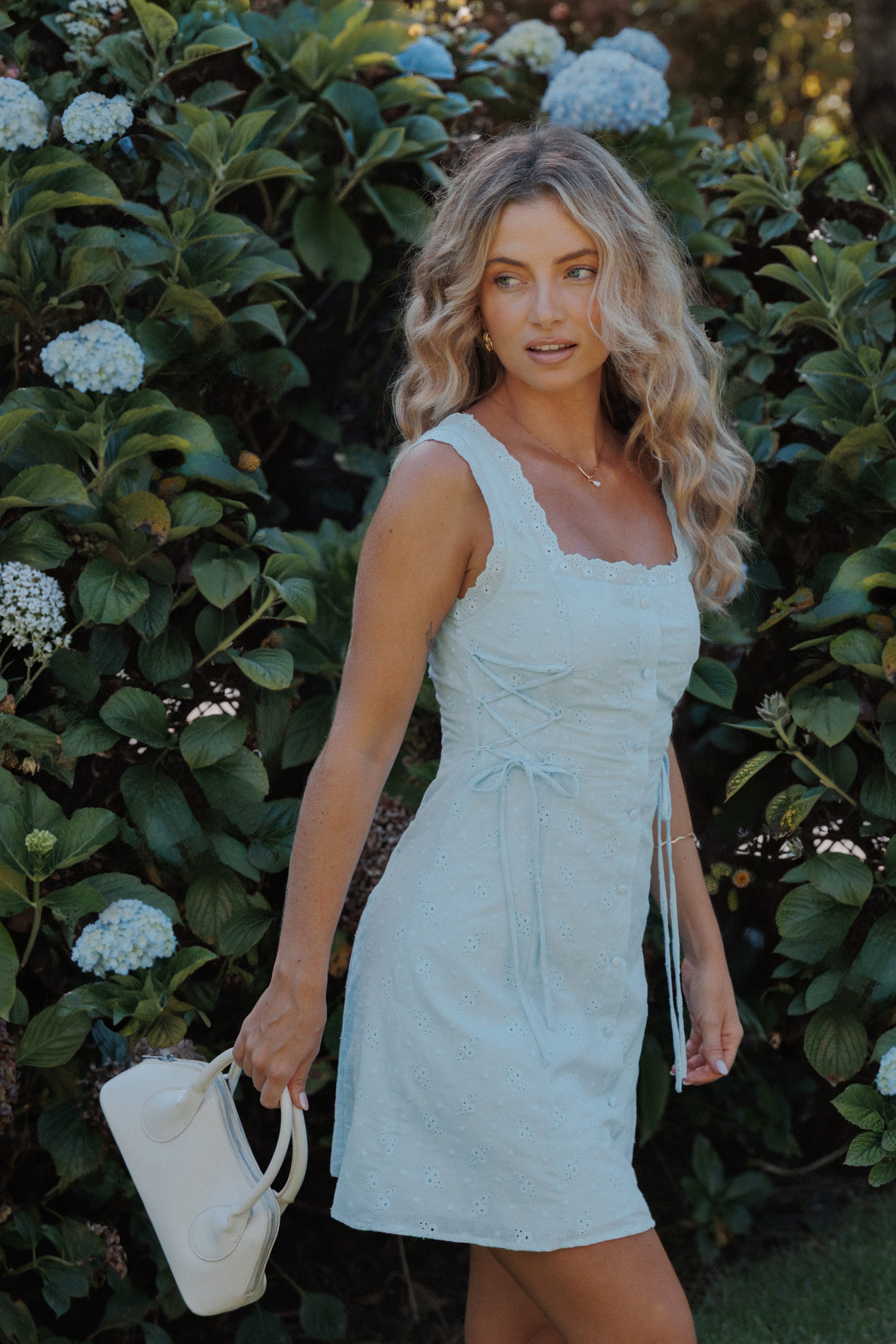 Petal and Pup USA DRESSES Davida Mini Dress - Pale Blue Broderie
