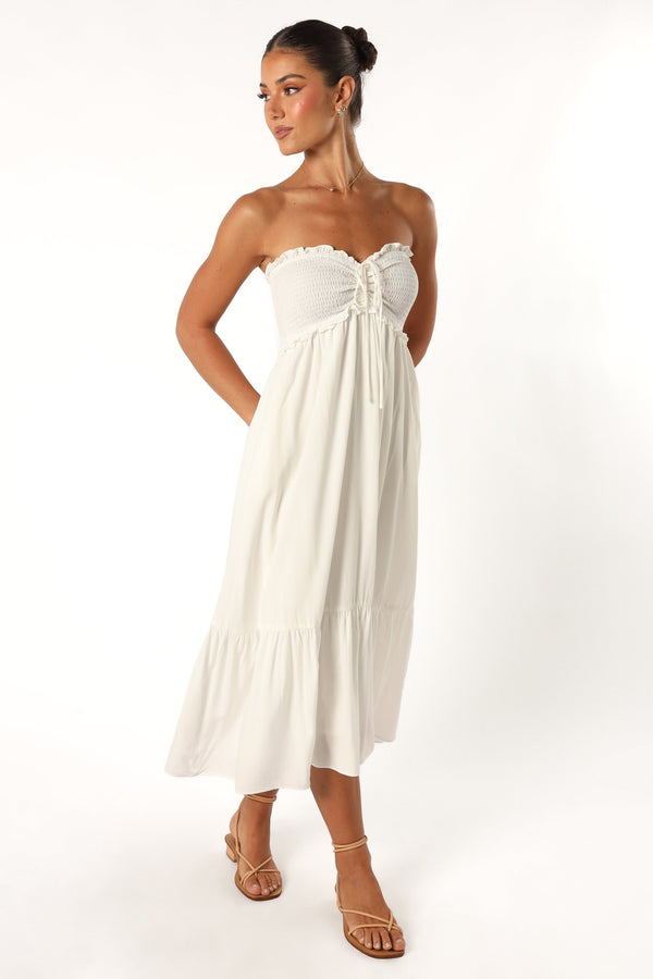 Petal and Pup USA DRESSES Dayton Strapless Midi Dress - White