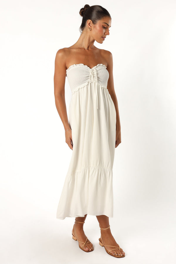 Petal and Pup USA DRESSES Dayton Strapless Midi Dress - White