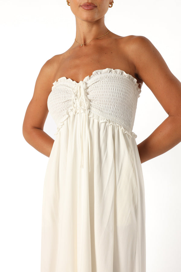 Petal and Pup USA DRESSES Dayton Strapless Midi Dress - White