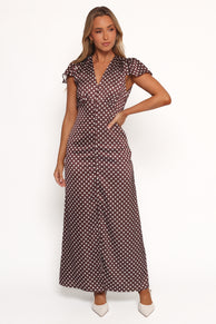Petal and Pup USA DRESSES Dean Maxi Dress - Brown Polka Dot
