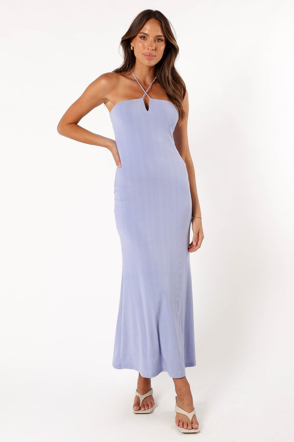 Petal and Pup USA DRESSES Declan Halterneck Maxi Dress - Blue