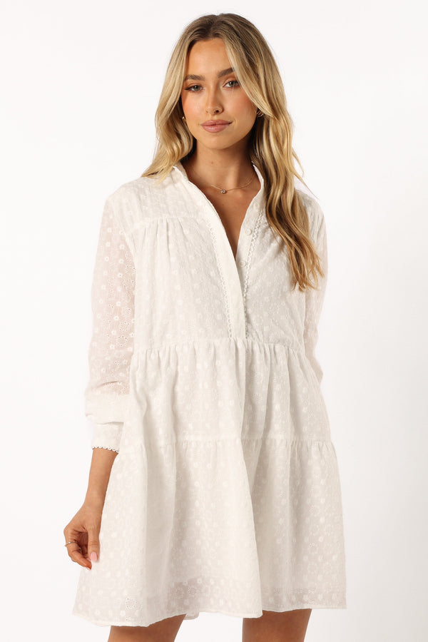 Petal and Pup USA DRESSES Delia Long Sleeve Mini Dress - White