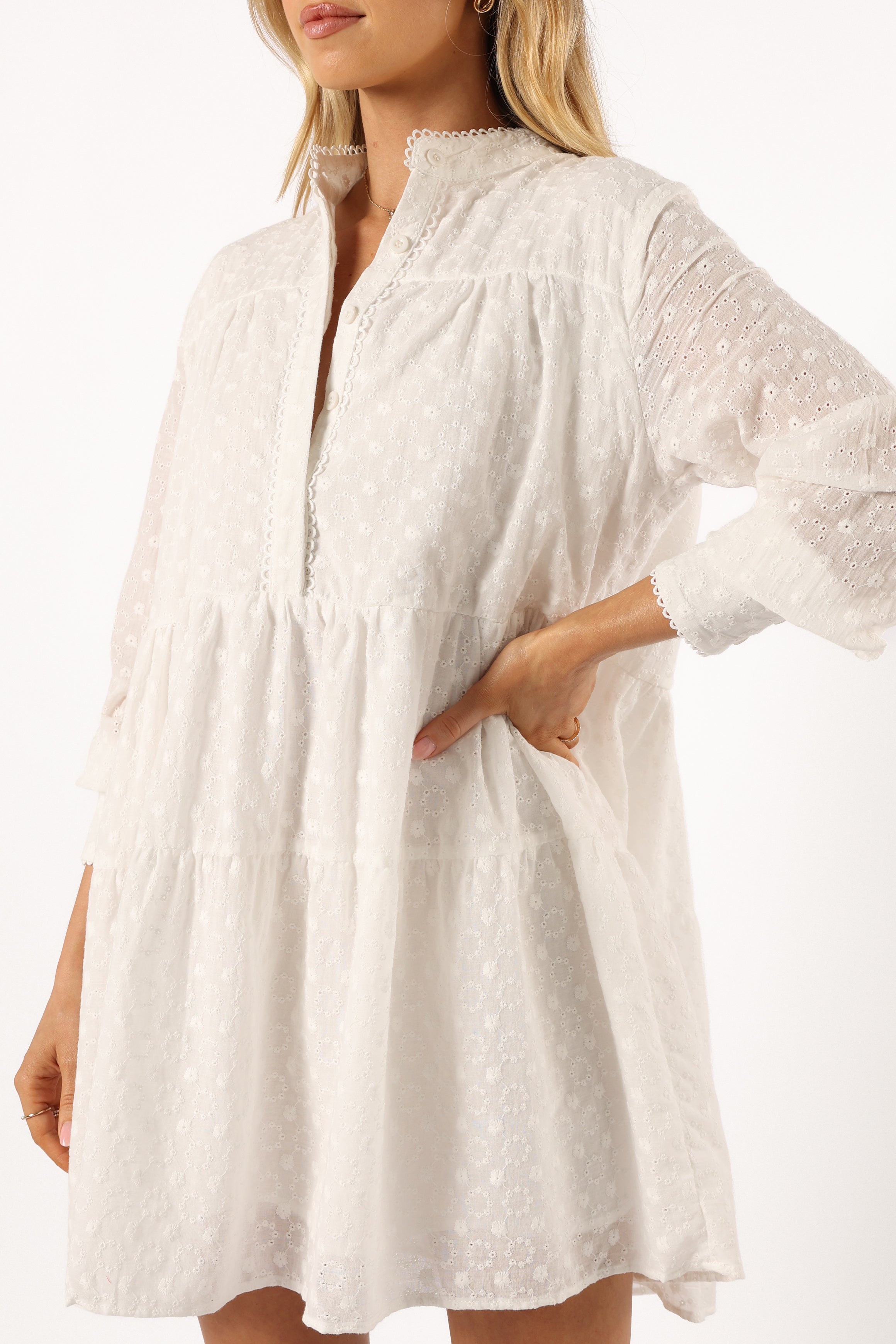 Petal and Pup USA DRESSES Delia Long Sleeve Mini Dress - White