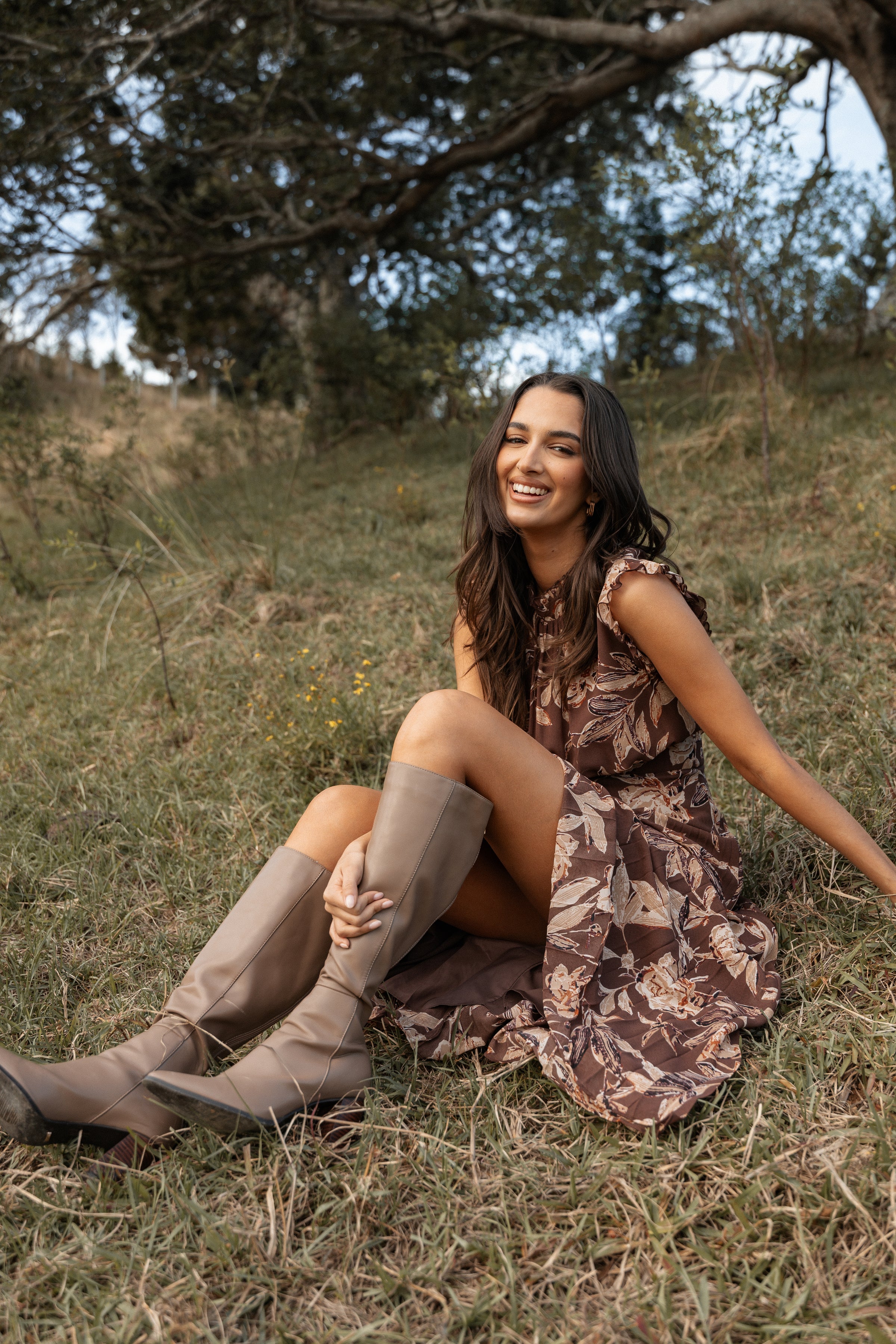 Petal and Pup USA DRESSES Delphine Maxi Dress - Brown Floral