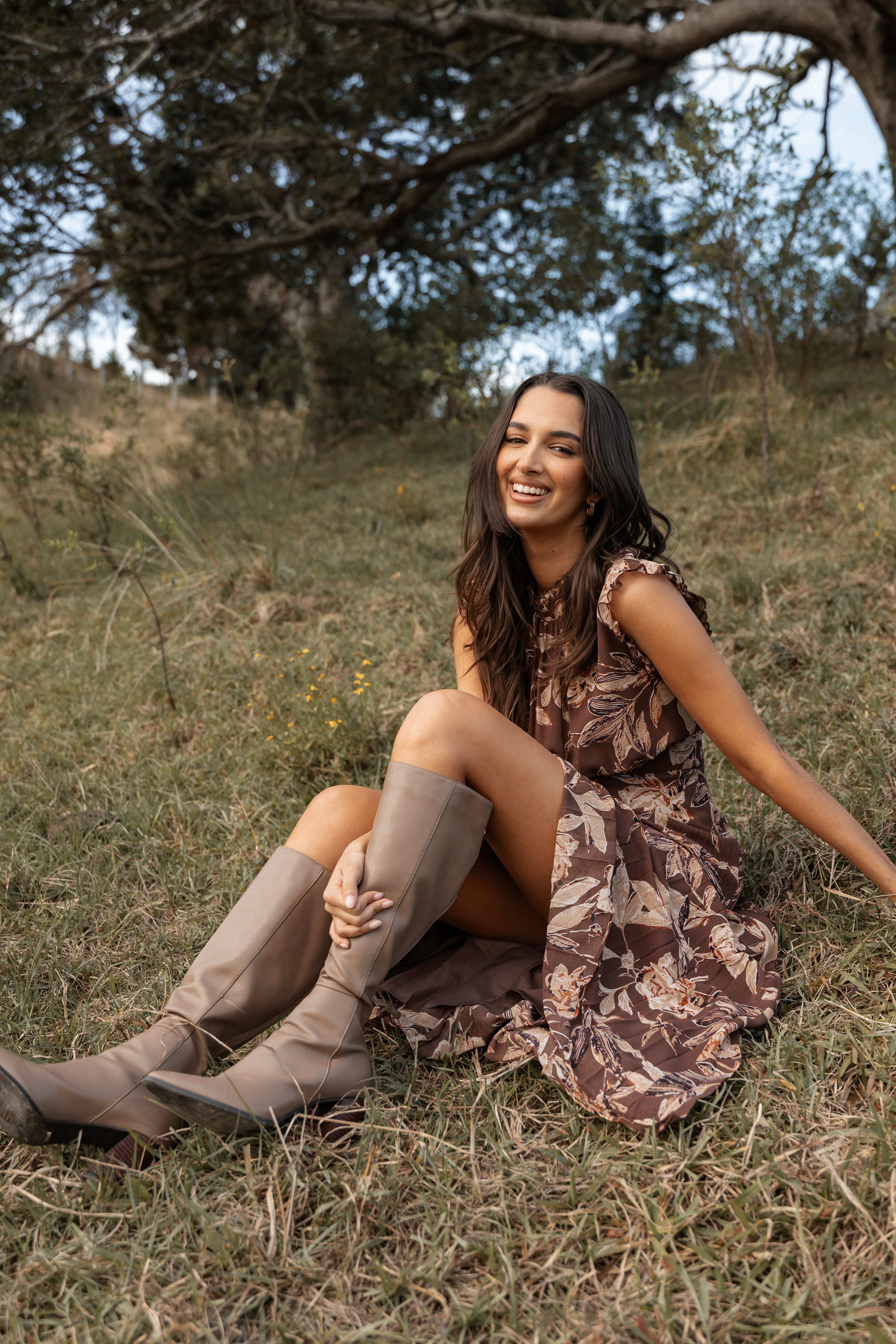 Petal and Pup USA DRESSES Delphine Maxi Dress - Brown Floral