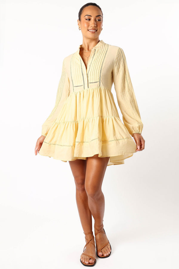 Petal and Pup USA DRESSES Denali Long Sleeve Mini Dress - Tan Yellow